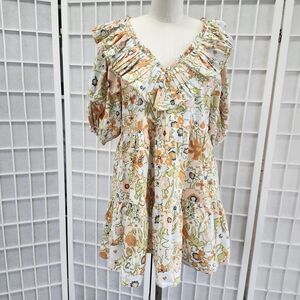 Cleobella Floral Ruffle Blouse in Cream and Orange
